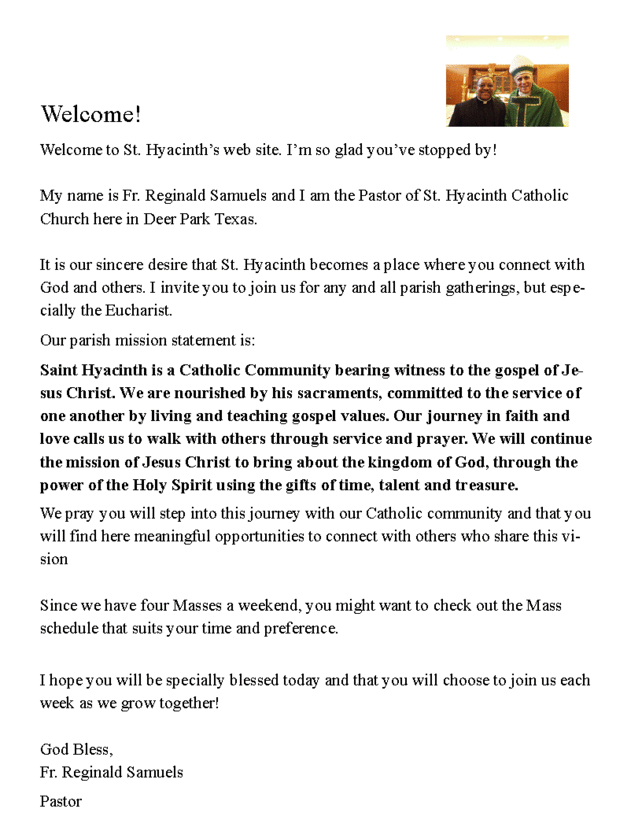 Message St Hyacinth Catholic Church Deer Park, TX